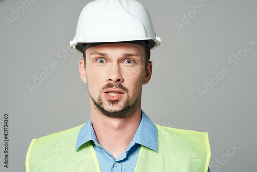 man reflective vest protection Working profession isolated background