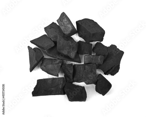 Charcoal isolated on white background. Top view