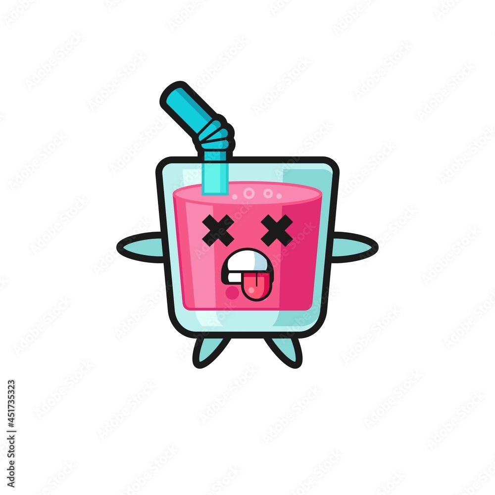 character of the cute strawberry juice with dead pose character of the cute strawberry juice with dead pose