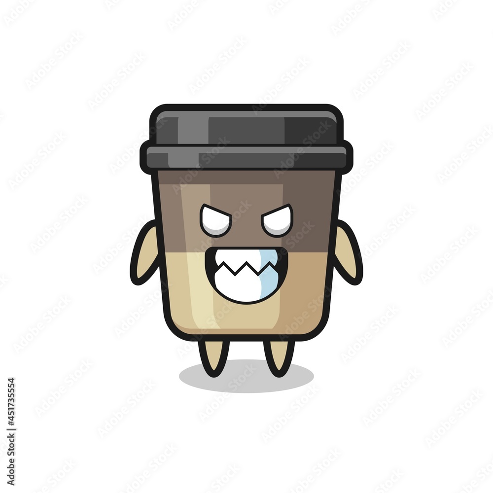 evil expression of the coffee cup cute mascot character