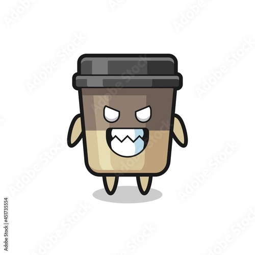 evil expression of the coffee cup cute mascot character