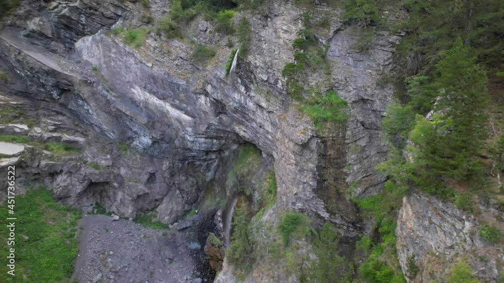 Beautiful waterfall on alpine panorama in Valbona valley, Albania. Water falling over big cliff Beautiful waterfall on alpine panorama in Valbona valley, Albania. Water falling over big cliff