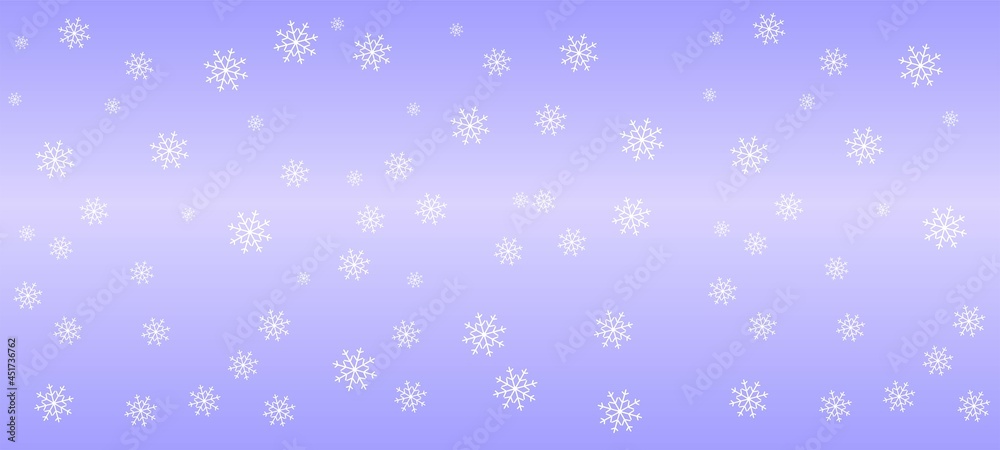 Delicate snowflakes banner on light blue background, festive texture, seamless pattern