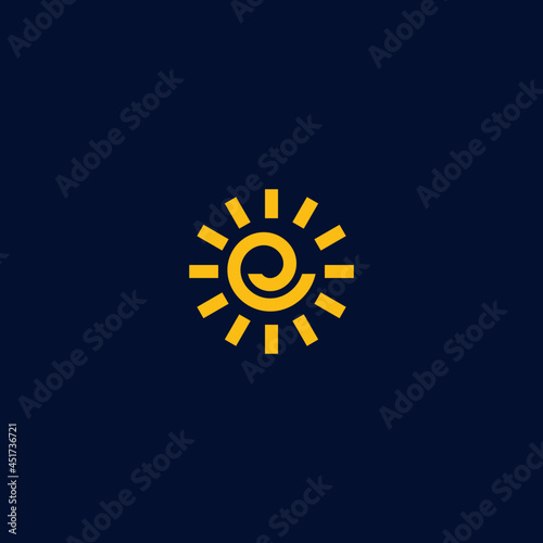 initial letter e with sun symbol logo design. minimal vector graphic alphabet template.