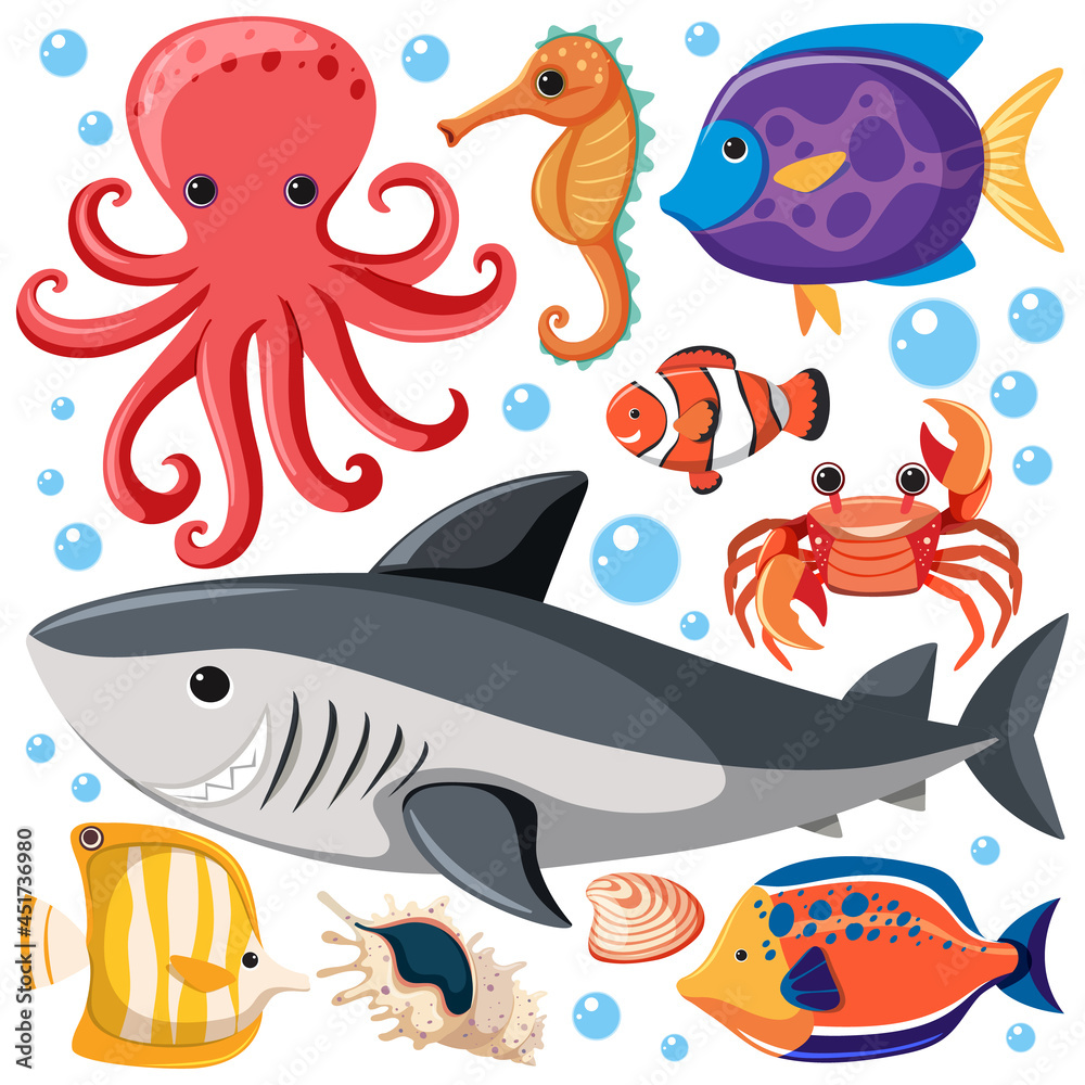 Cartoon Sea Life Seamless Pattern with Sea Animals character Cartoon Sea Life Seamless Pattern with Sea Animals character