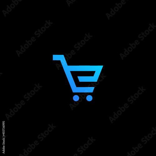 initial letter e push shopping cart logo template design.