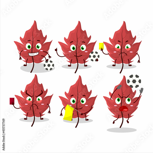 Red autumn leaf cartoon character working as a Football referee