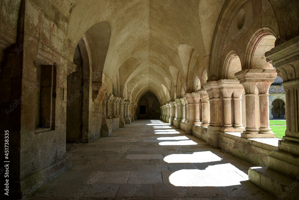 the archade of the fontenay abbey on the town of Montbard