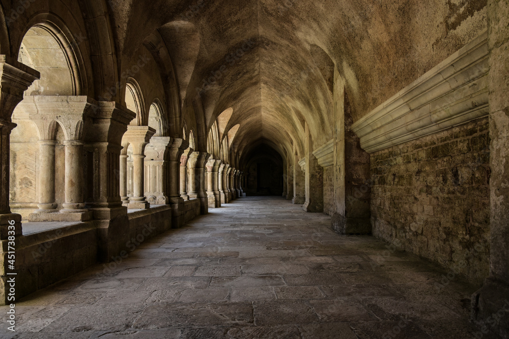 the archade of the fontenay abbey on the town of Montbard