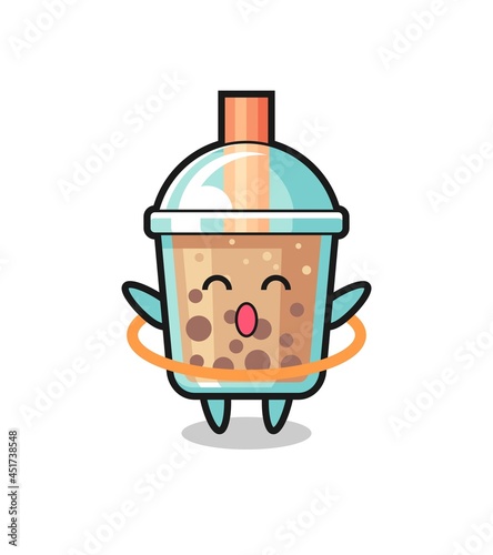 cute bubble tea cartoon is playing hula hoop