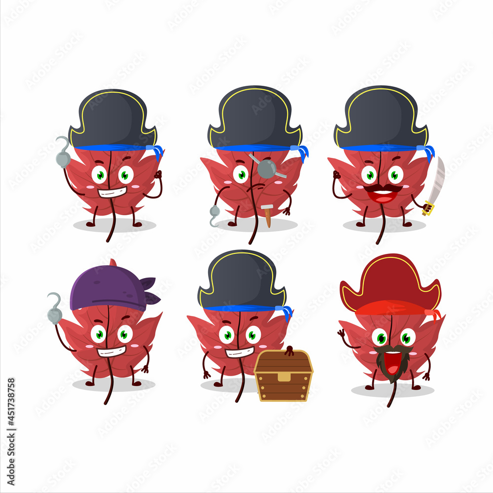 Cartoon character of red autumn leaf with various pirates emoticons Cartoon character of red autumn leaf with various pirates emoticons