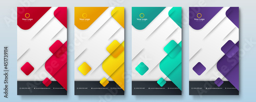 Set of minimalistic stories for social media design background with abstract square. Pack for creating your unique content. Trendy editable template for social networks stories, vector illustration.