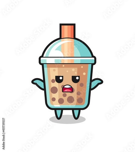 bubble tea mascot character saying I do not know
