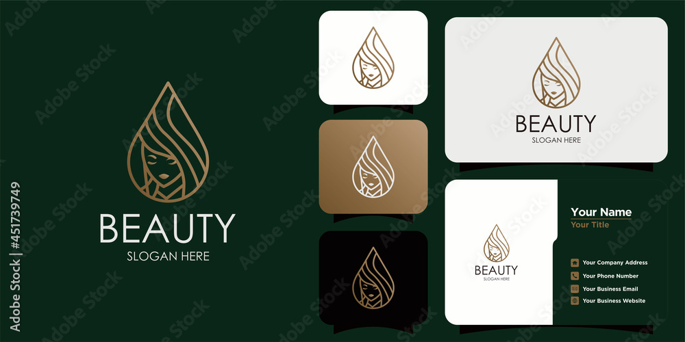 minimalist beauty abstract logo salon and spa silhouette shape concept logo and business card template