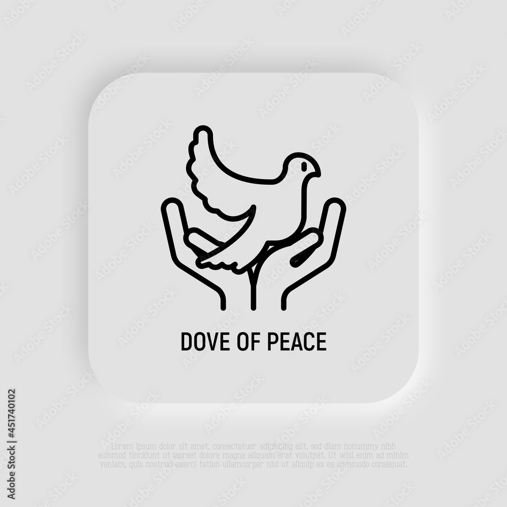 Dove in hands thin line icon. Modern vector illustration of peace symbol. Dove in hands thin line icon. Modern vector illustration of peace symbol.