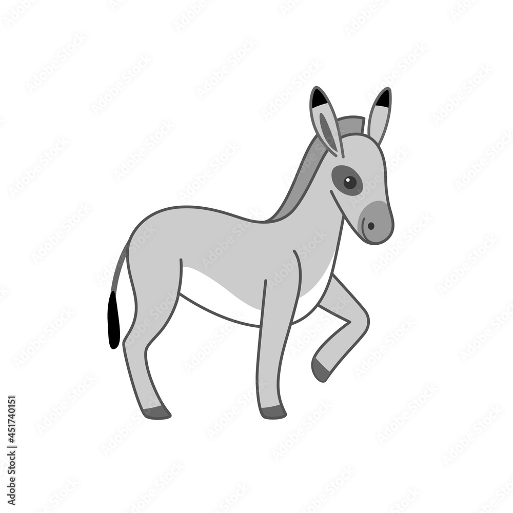 Cartoon donkey - cute character for children. Vector illustration in cartoon style.