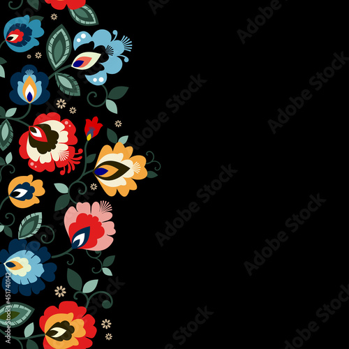 Beautiful Polish floral folk line seamless decoration vector