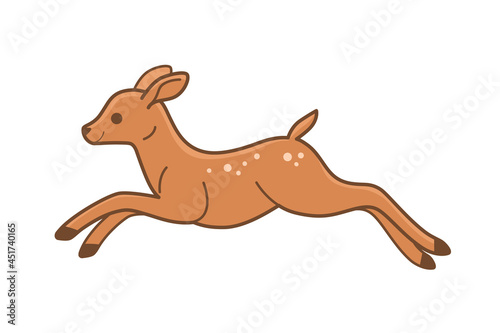 Cartoon fawn in jump - cute character for children. Vector illustration in cartoon style.