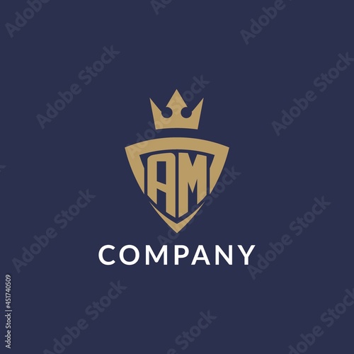 AM logo with shield and crown, monogram initial logo style