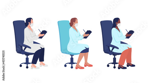 Medical professionals semi flat color vector characters set. Full body people on white. Managing clinical documentation isolated modern cartoon style illustration for graphic design and animation
