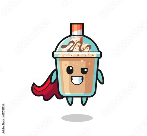 the cute milkshake character as a flying superhero