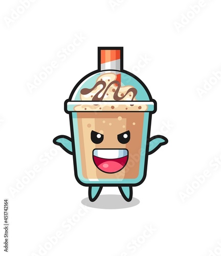 the illustration of cute milkshake doing scare gesture