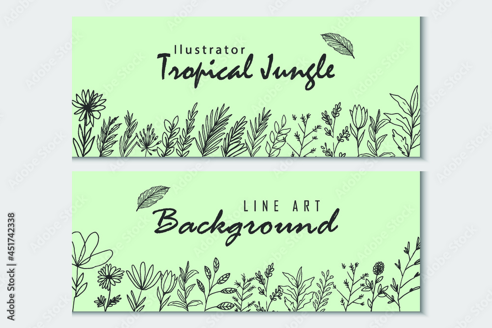Beautiful floral line art banner desain Beautiful floral line art banner desain