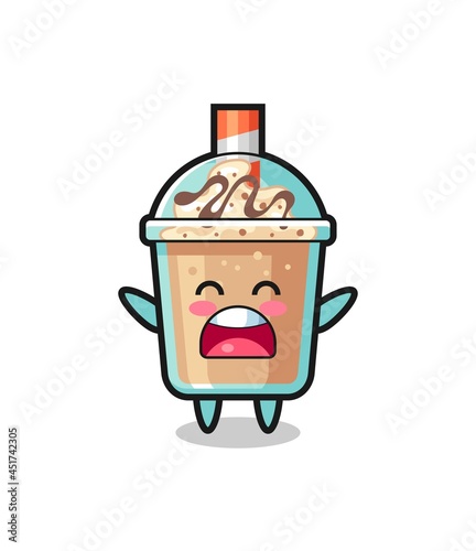 cute milkshake mascot with a yawn expression
