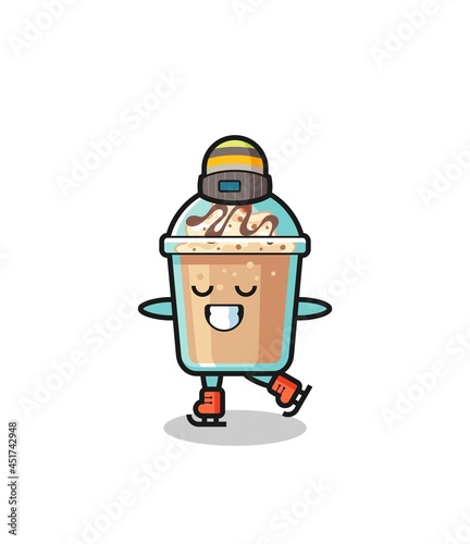 milkshake cartoon as an ice skating player doing perform