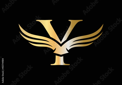 Y Letter Wing Logo Design. Initial Flying Wing Y Letter Logo. Letter Y logo and wings Concept photo