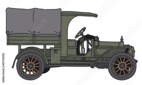 The hand draving of a vintage khaki green military truck photo