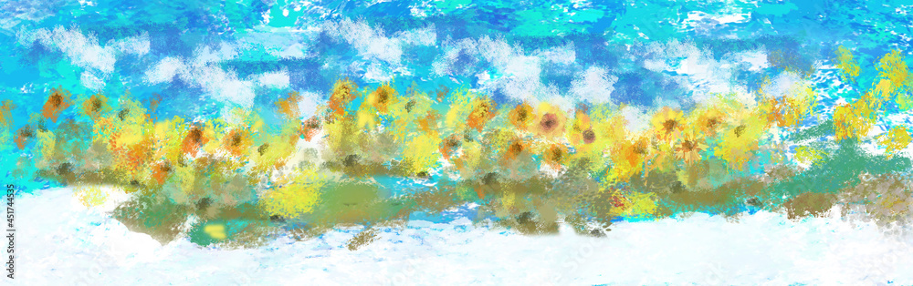 ヒマワリ畑 ひまわり 向日葵 油絵風 背景 Stock Illustration Adobe Stock