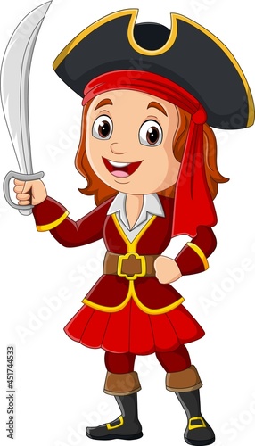 Cartoon pirate girl holding a sword 
