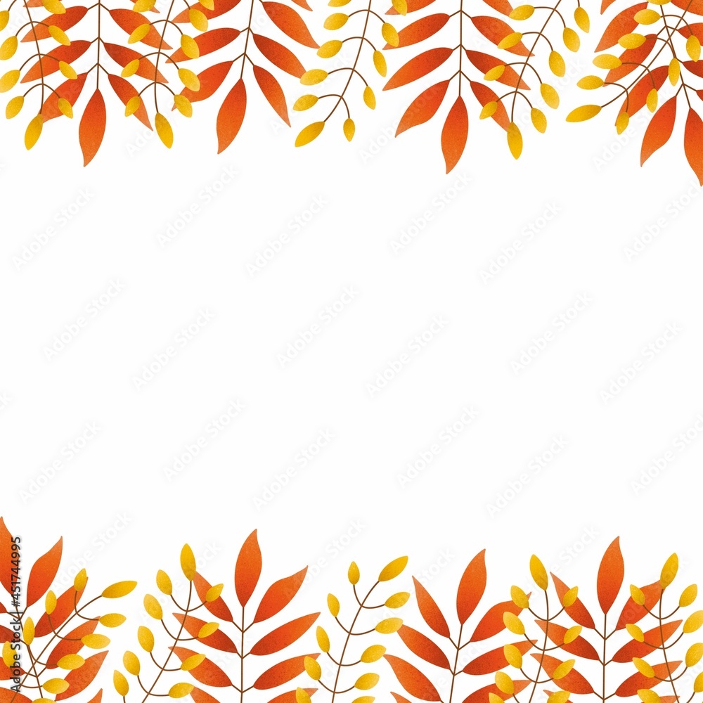 Frame made of plants, leaves, branches. Red and yellow color. Floral template for invitations, advertisements, greetings, banners. Frame made of plants, leaves, branches. Red and yellow color. Floral template for invitations, advertisements, greetings, banners.
