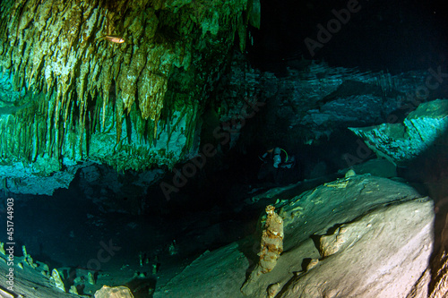 Scuba diving in cenote Tak Bi Ha in Mexico