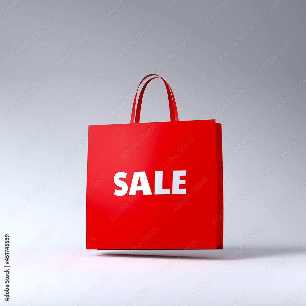 Minimal abstract background for shopping and season sale concept. Red shopping paper bag on white background. 3d rendering illustration. Clipping path of each element included. Minimal abstract background for shopping and season sale concept. Red shopping paper bag on white background. 3d rendering illustration. Clipping path of each element included.