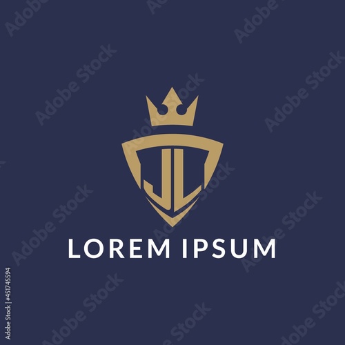 JL logo with shield and crown, monogram initial logo style