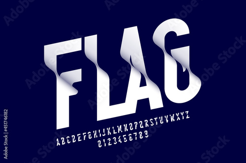 Waving flag style font, alphabet letters and numbers vector illustration