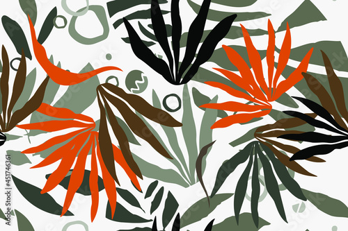 Tropical leaves. Exotic pattern. Creative seamless background. Fashion template for design, clothing, textiles