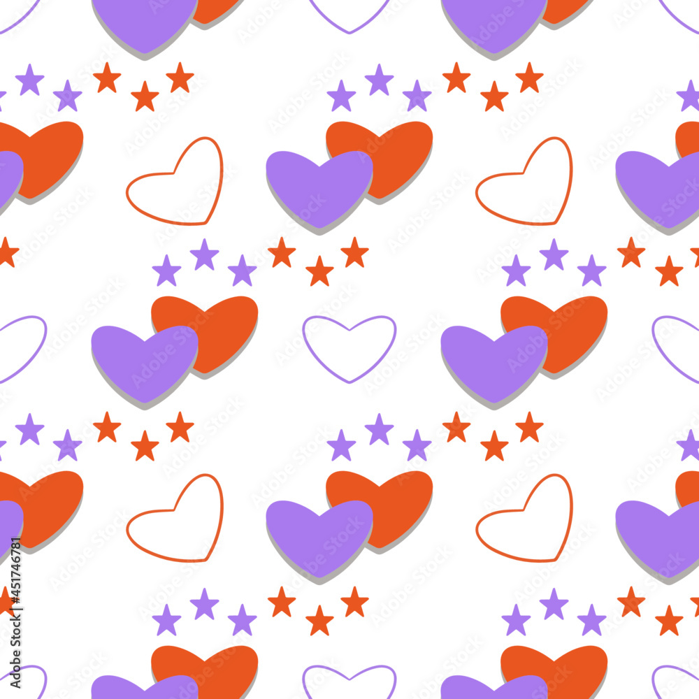 Simple color hearts pattern on a white background. Vector illustration. Print. Simple color hearts pattern on a white background. Vector illustration. Print.