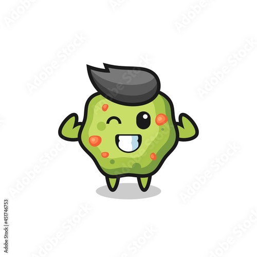 the muscular puke character is posing showing his muscles