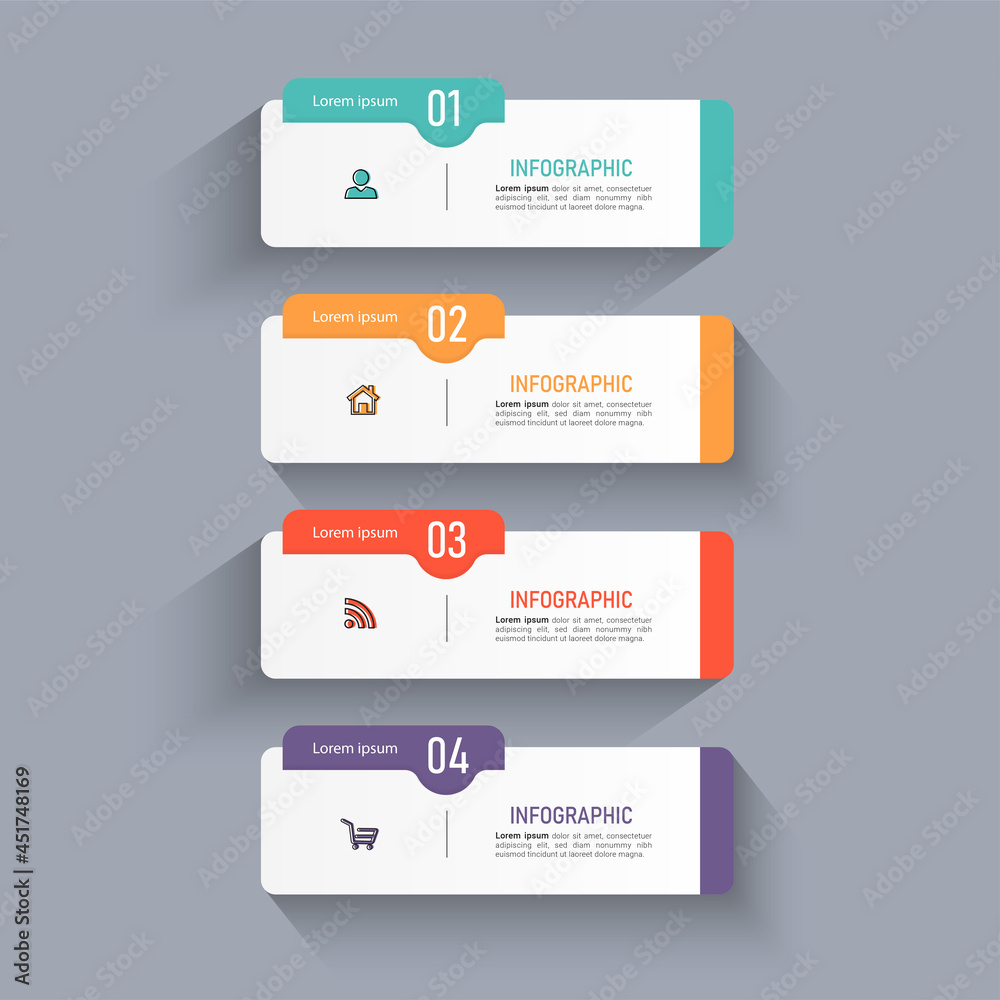 Four steps Timeline Infographics design template.
Four steps Timeline Infographics design template.