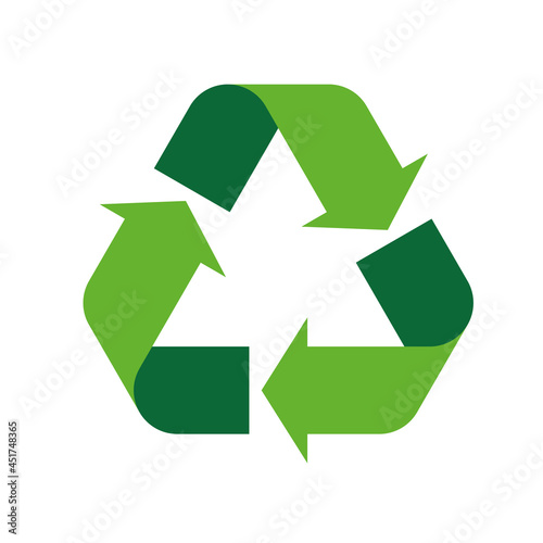 Universal Recycling Symbol. Theme of low or zero waste, clear energy, natural resources conservation, natural ecosystems protection or ecological sustainability of the planet. Green flat vector symbol