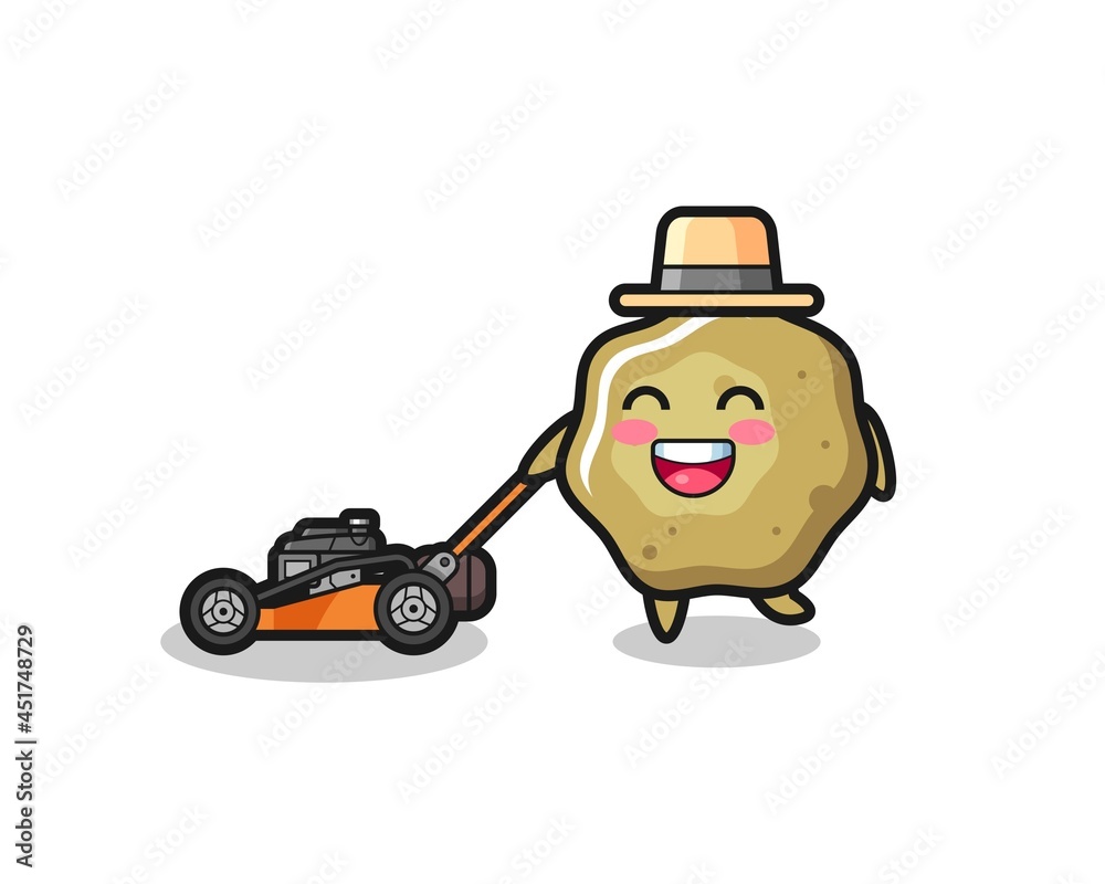 illustration of the loose stools character using lawn mower illustration of the loose stools character using lawn mower