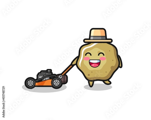 illustration of the loose stools character using lawn mower