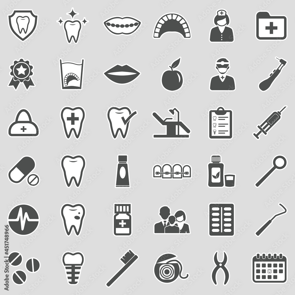 Dentist Icons. Sticker Design. Vector Illustration.