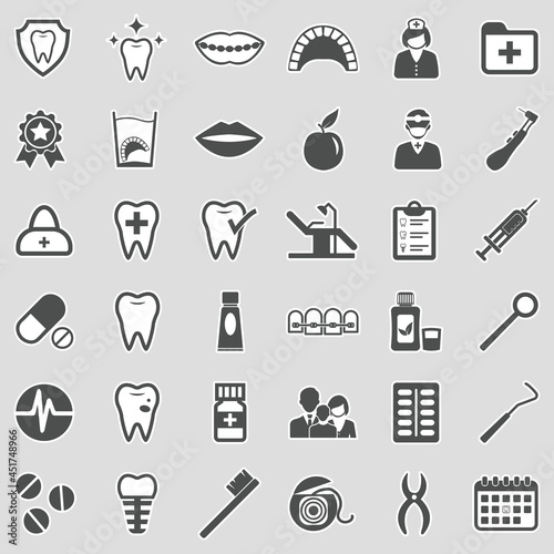 Dentist Icons. Sticker Design. Vector Illustration.