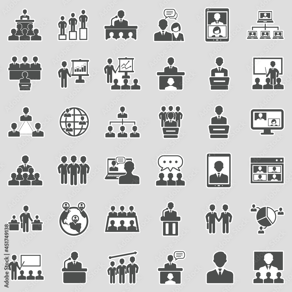 Conference, Business And Management Icons. Sticker Design. Vector Illustration. Conference, Business And Management Icons. Sticker Design. Vector Illustration.