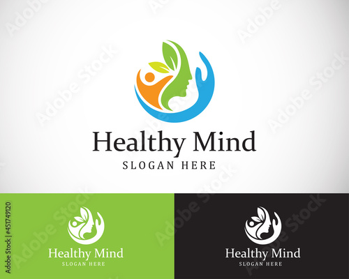 healthy mind logo creative psychology creative human nature face hand care