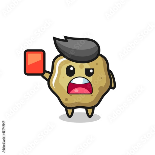 loose stools cute mascot as referee giving a red card